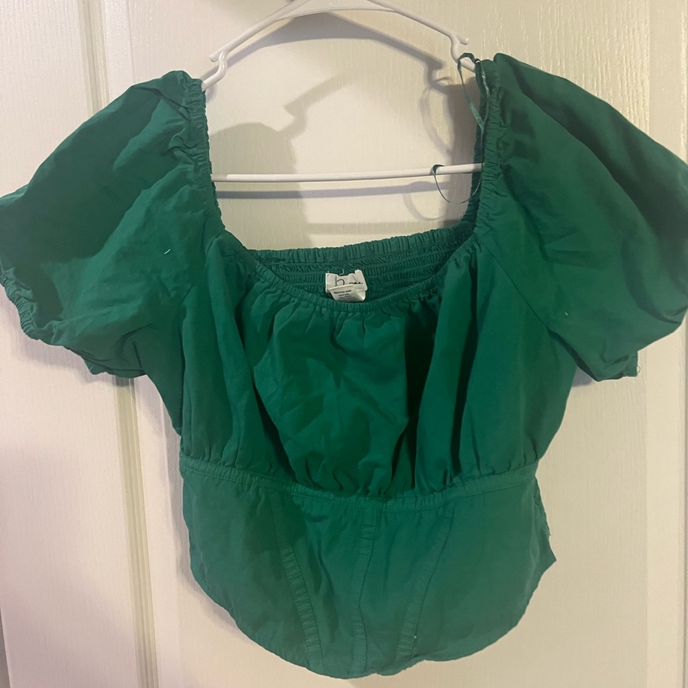 green corset puff sleeve top